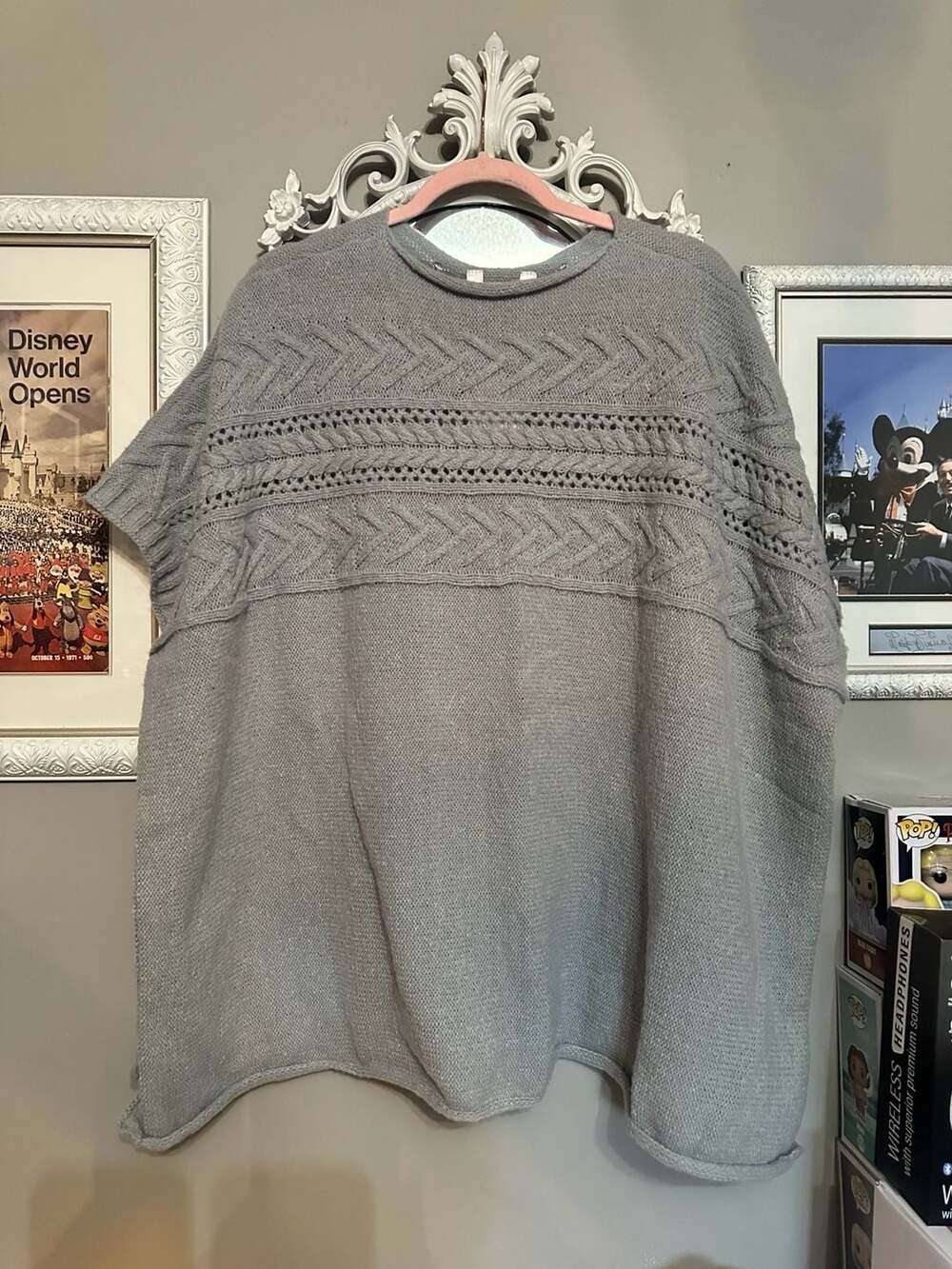 Lauren Conrad Gray Cable Knit Poncho Sweater One Size